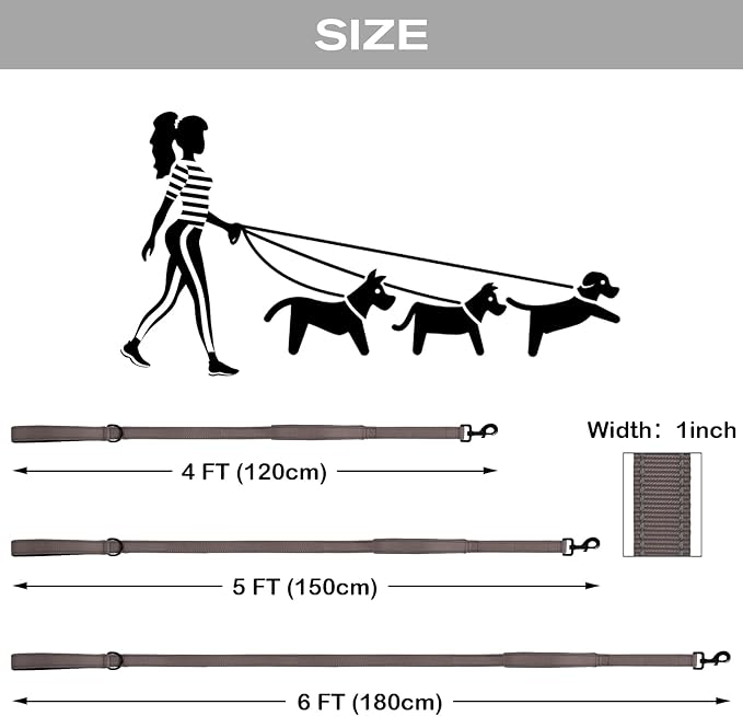 Joytale Dog Leash Heavy Duty for Large Dogs That Pull, Double Handle for Traffic Control, Double-Sided Reflective Leashes for Large Medium Dogs Night Safety, 5FT, Brown