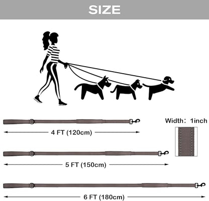 Joytale Dog Leash Heavy Duty for Large Dogs That Pull, Double Handle for Traffic Control, Double-Sided Reflective Leashes for Large Medium Dogs Night Safety, 5FT, Brown