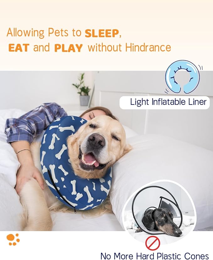 Supet Inflatable Dog Cone Alternative After Surgery - Neck Donut Recovery E-Collar for Neuter - Soft Cone for Small, Medium, Large Dogs