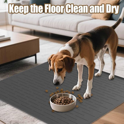 48"x32"(120cmx80cm) Largest Dog Food Mat, XXXL Waterproof Pet Feeding Mat for Floors, Silicone Dog Bowl Mat Tray for Food and Water, Light Brown