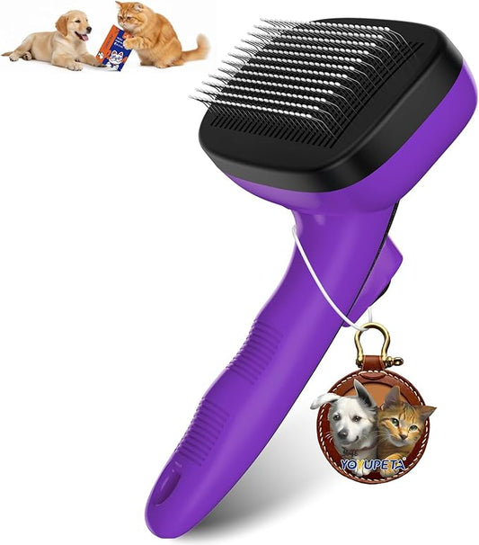 Dog Self Cleaning Slicker Brush for Shedding, Ideal for Short Long Haired Dogs, Including Cat. Removes Loose Fur, Undercoat, Mats, Tangled Hair. Suit for Large Medium Small Animal, Purple