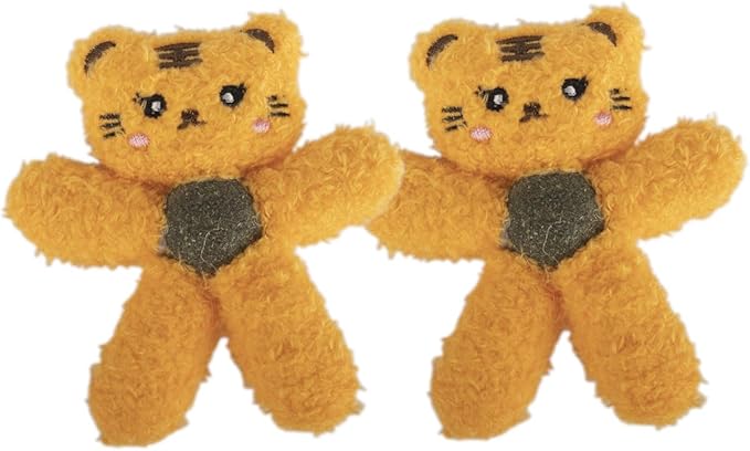 Gavpepy Cat Toys with Catnip Kitten Chew Bite Supplies Boredom Relief Fluffy Kitty Teeth Cleaning Chewing Cat Lovers Interactive Plush Gift (Tiger&Tiger)
