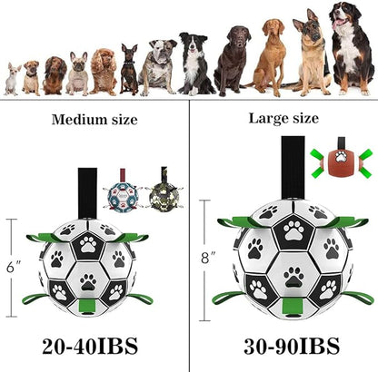 QDAN Large Dog Toys, 8 Inch Soccer Ball for Dogs with Straps, World Cup Interactive Toys for Tug of War, Puppy Birthday Gifts, Water Toy, Durable Dog Balls for Medium Large