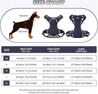 Dog Harness No Pull Adjustable Reflective,for Medium and Large Small Dog with Leash 59.06in (Dark Blue, M)