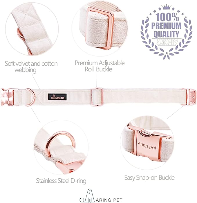 ARING PET Dog Collar and Leash Set, Soft White Velvet Dog Collar and Leash, Adjustable Collars for Dogs