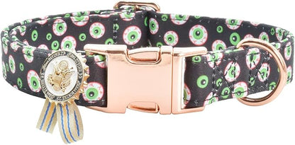 Metal Buckle Dog Collar with Dedals, 3-Size Comfortable Adjustable Cotton Dog Collar for Small, Medium, Large Male Female Dogs (Eyeballs, S(10-14in))