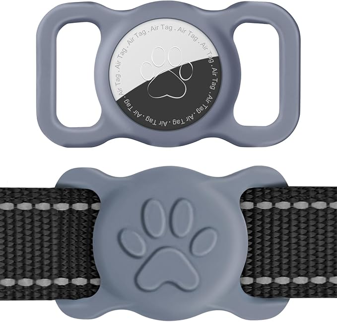 Dynmeow Dog Cat Collar Holder Compatible with Airtag, Anti-Lost Silcione Holder for 3/4-1" inch Wide Collar, Grey, M(1 Pack)