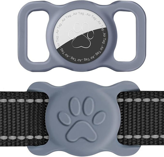 Dynmeow Dog Cat Collar Holder Compatible with Airtag, Anti-Lost Silcione Holder for 3/4-1" inch Wide Collar, Grey, M(1 Pack)