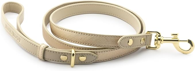 Nina Woof Rio Vegan Leather Dog Leash (4ft) Padded Luxury Lead - Compatible with Collars (Gold)