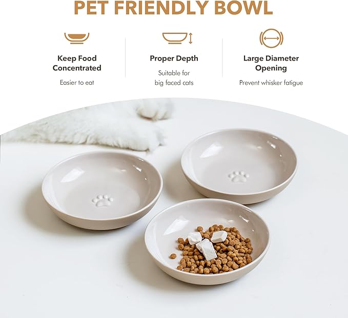 Havniva 5.7'' Ceramic Wide Whisker Friendly Cat Dishes, Set of 3 Ceramic Cat Bowls, Indoor Kitten Feeding Food& Water Dish to Prevent Whisker Fatigue(3 Pcs)