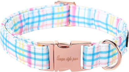 Unique style paws Dog Collar Metal Buckle Blue Pink Grid Collar Gift Durable Cute Collar for Small Medium Large Boys Girls Dogs