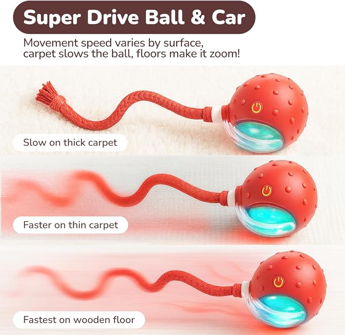Outdoll Interactive Cat Toy Ball for Indoor Cats – Fast Rolling on Carpet, Motion Activated with Chirping Sounds, Smart Play Toy (Crimson)