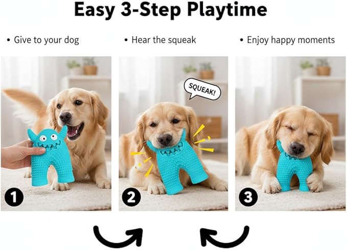 LOS ANDES Squeaky Dog Toys for Medium Small Dogs, Cute Monster Pet Toy, Silicone Toy with Interactive Squeaker to Kill Boring Time
