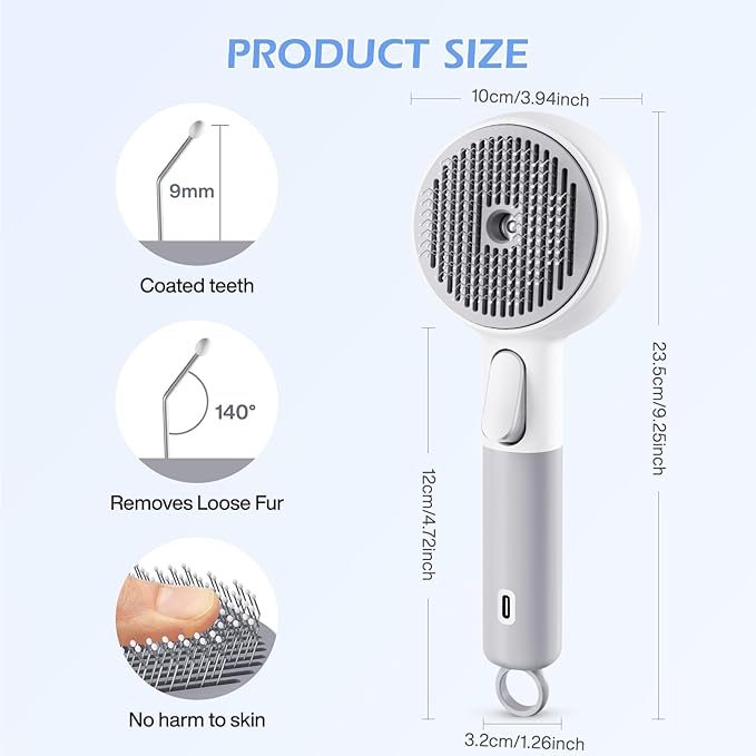 Steam-Like Spray Cat Brush - 3-in-1 USB Rechargeable Deshedding & Self-Cleaning Brush with Water Mist for Long & Short Hair Cats Dogs, Waterproof, 2 Speed Settings