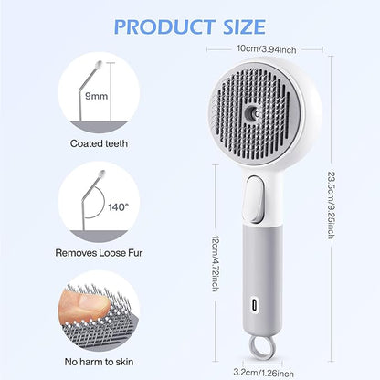 Steam-Like Spray Cat Brush - 3-in-1 USB Rechargeable Deshedding & Self-Cleaning Brush with Water Mist for Long & Short Hair Cats Dogs, Waterproof, 2 Speed Settings