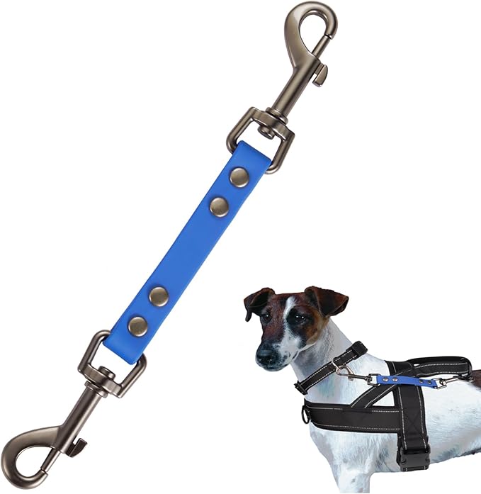 Dog Safety Collar Clip – Waterproof Backup Connector with Dual Hooks for Harness and Collar | Leash Safety Attachment for Training & Walking (Blue, 9 inch)
