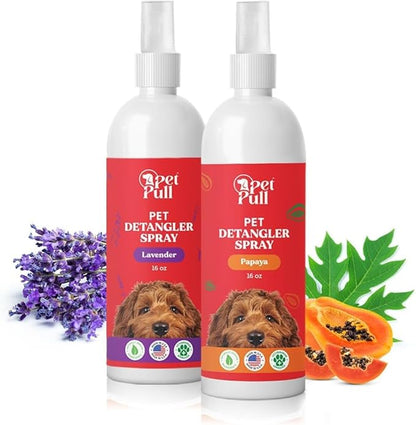 Detangler Spray - Dog Grooming Puppy Detangler Spray to Comb Through Knots, Mats, and Tangles - Detangling Spay for Dogs Pet Papaya Scent - Made in The USA (16 Oz)