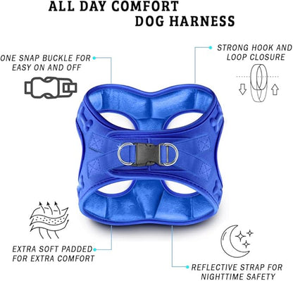 Comfort Fit Dog Harness Step in No Pull Harness for Medium Small Sized Dogs Soft Padded No Escape Harness Adjustable Easy Buckle with Leash Attachment D-Ring Extra Comfort Inside Velvet Plush S Blue