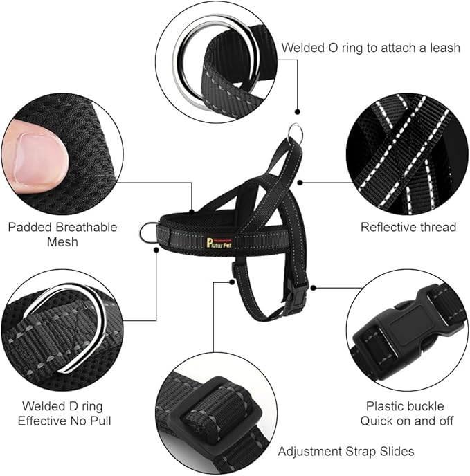 Plutus Pet No Pull Dog Harness with Breathable Mesh Padded, Adjustable Reflective Escape Proof Dog Harness, Quick Fit Dog Vest Harness for Small Medium Large Dogs(L, Black)