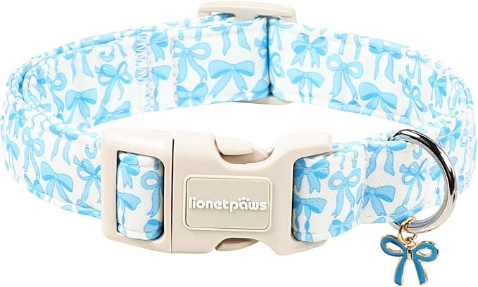 Lionet Paws Summer Dog Collar- Cute Blue Bow Dogs Collar with Plastic Buckle and Bowtie Pendant,Dog Collar for Medium Large Dogs Boy