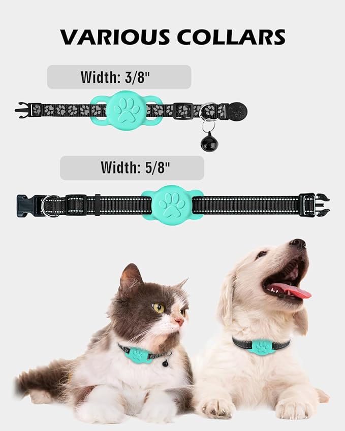 Dynmeow Dog Cat Collar Holder Compatible with Airtag, Anti-Lost Silcione Holder for 3/8 and 5/8 Inch Wide Collars, Turquoise, S(1 Pack)