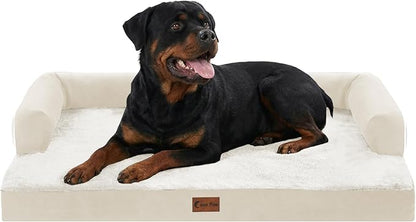 Casa Paw Orthopedic Dog Beds for Extra Large Dogs, Waterproof Egg Crate Foam XL Dog Bed with Sides 48x30Inch, Big Dogs Couch Beds with Removable Washable Cover and Nonskid Bottom, Beige