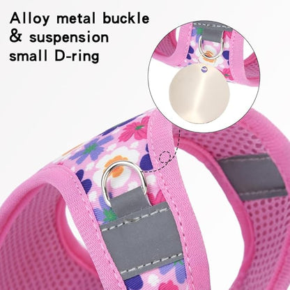 Step in Dog Harness and Leash Set, Flower Adjustable Easy Walk Puppy Harnesses, Soft Mesh No Pull Pet Vest Harness for Small Dogs and Cats(Flower, XS)