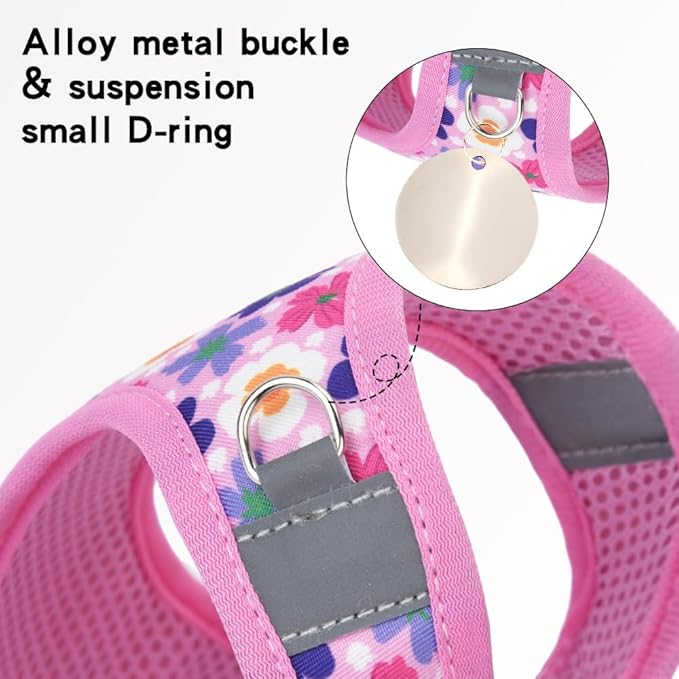 Step in Dog Harness and Leash Set, Flower Adjustable Easy Walk Puppy Harnesses, Soft Mesh No Pull Pet Vest Harness for Small Dogs and Cats(Flower, XXS)