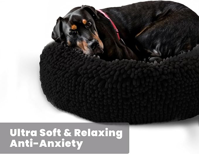 Muddy Mat®Cloud K-9 Bed for Dogs & Cats, Soft & Relaxing Donut Dog Bed, Chenille Material, Removable Cover, Washable & Dryer Safe–Black Medium(35'x35')