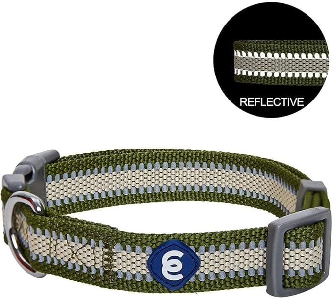 Blueberry Pet Essentials Matching Large Dog Collar | Adjustable Classic Solid Color Nylon Dog Collars for Large Dogs | Reflective Dark Olive Dog Collar for Large Dogs
