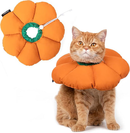 H HIDREAM Cat Cone Collar,Cute Waterproof Recovery Collar,Anti-Bite Lick Wound Healing Safety Elizabethan e Collar for Cats,Orange Pumpkin Halloween Costume, HDY01-005S