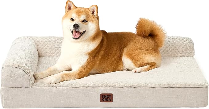 EHEYCIGA Memory Foam Dog Bed Large Size Dogs, Orthopedic Dog Bed Large with Washable Removable Cover, Waterproof Pet Sofa Couch with Nonskid Bottom, 36x27x6, Beige