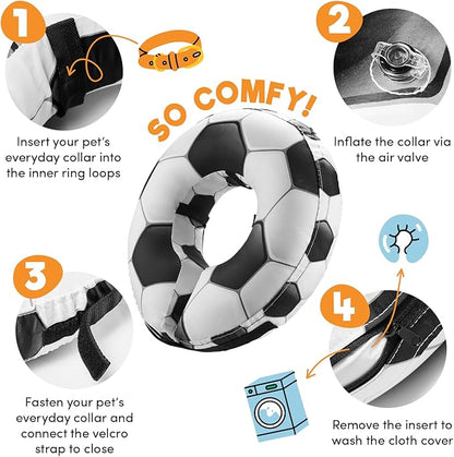 BENCMATE Inflatable Dog Cone Collar Alternative, Soft Dog Cone for Small Medium Large Dogs and Cats, Neck Recovery ECollar Donut Collar After Surgery (Small, Soccer)