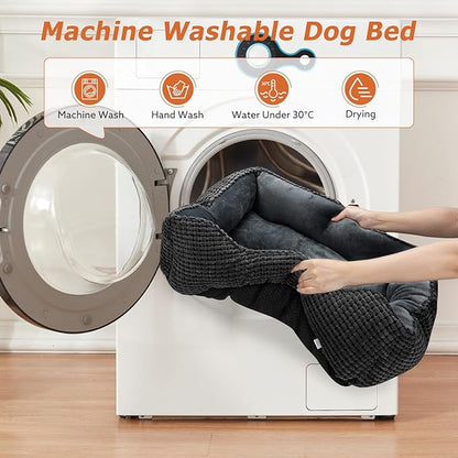 MIXJOY Large Dog Bed for Large Medium Small Dogs, Rectangle Washable Orthopedic Dog Bed, Soft Calming Sleeping Puppy Bed Durable Pet Cuddler with Anti-Slip Bottom L(30"x24"x9")