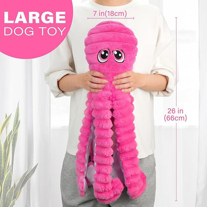 Prime Pets Dog Toys for Large Dogs, 27” Extra Large Plush Octopus Dog Toy, Squeaky Dog Toys, Tug of War Pet Toy for Small Medium Large Dogs, Rose Red