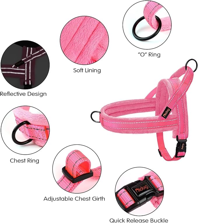 Didog Soft Flannel Padded Dog Vest Harness, No Pull/Quick Fit Reflective Dog Strap Harness, Easy for Training Walking (XS:Chest 15-18", Pink)