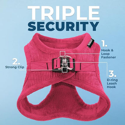 Best Pet Supplies - All Weather Plush, Reflective, No Pull Harness for Small, Medium Dogs, Cats - Secure with Hook & Loop Fastener, Buckle, Double D-Rings - Fuchsia Corduroy, S