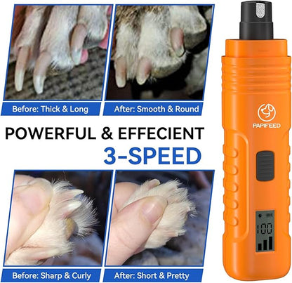 PAPIFFEED Dog Nail Grinder – Quiet Electric Nail Trimmer with Dual LED Light, Safe for Black & Thick Nails, Rechargeable for Small Medium Large Dogs & Cats (Orange)
