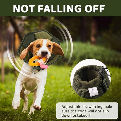 SUNFURA Dog Cone - Soft Cone for Dogs to Stop Licking, Pet E-Collar Alternative After Surgery, Adjustable Pet Recovery Collar for Wound Healing, Army Green Medium