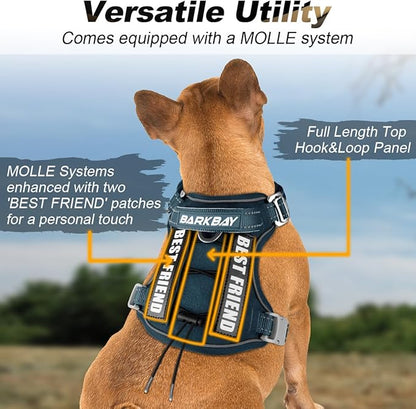 BARKBAY Service Dog Vest Tactical Dog Harness Medium Large Sized Dog Tags Personalized No Pull Adjustable Harness Reflective Working Training Easy Control Military Molle System(Legion Blue,S)