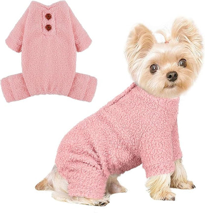 Dog Sweaters for Small Dogs Winter Dog Pajamas Sized Dogs Boy Girl Fleece Pet Clothes Puppy Outfit 4 Legs Jumpsuits for Chihuahua Yorkie Cat Apparel (Pink, Small)