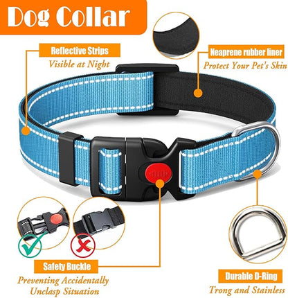 LOBEVE No Pull Dog Harness, Collar & Leash Set | Includes Dog Seat Belt, Collapsible Bowls & Poop Bag Dispenser. Ideal for Training, Walking, Hiking. Fits Small to Large Dogs(Blue-L)