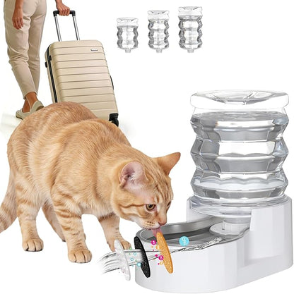 RIZZARI Dog Water Bowl Dispenser: 5L Large Stainless Steel Gravity Feeder - Leak-Proof - Detachable Bowl & Filter Instruction - Easy to Use for Busy Multi-Pet Owners with Small Puppies & Kittens