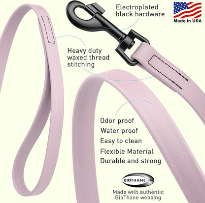 Dogline Biothane Waterproof Dog Leash Strong Coated Nylon Webbing with Black Hardware Odor-Proof Easy to Clean High Performance for Small or Large Dogs Made in USA 4 or 6 ft Lead, Pastel Purple