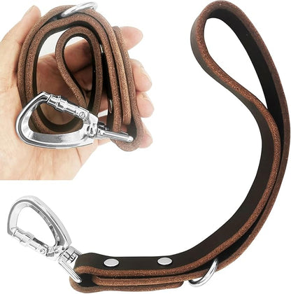 Short Leather Dog Leash 14 Inch Lead With 360 Heavy Duty Metal Clip - Soft, Strong, Light for Medium and Large Dogs - Pet Training Walking Rope