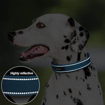 PetiFine Neoprene Padded Dog Collar, Heavy Duty Comfort Dog Collar with Durable Metal Buckle, Reflective Adjustable Belt Buckle Dog Collars for Small Medium Large Dogs(11”-14.5“, Blue)