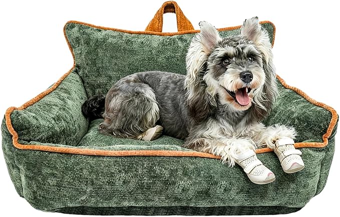 RAFASAFA Small Dog Bed, Washable Pet Bed with Removable Cover, with Sides, Carry Handle & Side Pockets .Plush Chenille Orthopedic Pet Bed Couch for Small Breed Dogs & Cats Calming