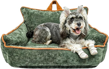 RAFASAFA Small Dog Bed, Washable Pet Bed with Removable Cover, with Sides, Carry Handle & Side Pockets .Plush Chenille Orthopedic Pet Bed Couch for Small Breed Dogs & Cats Calming