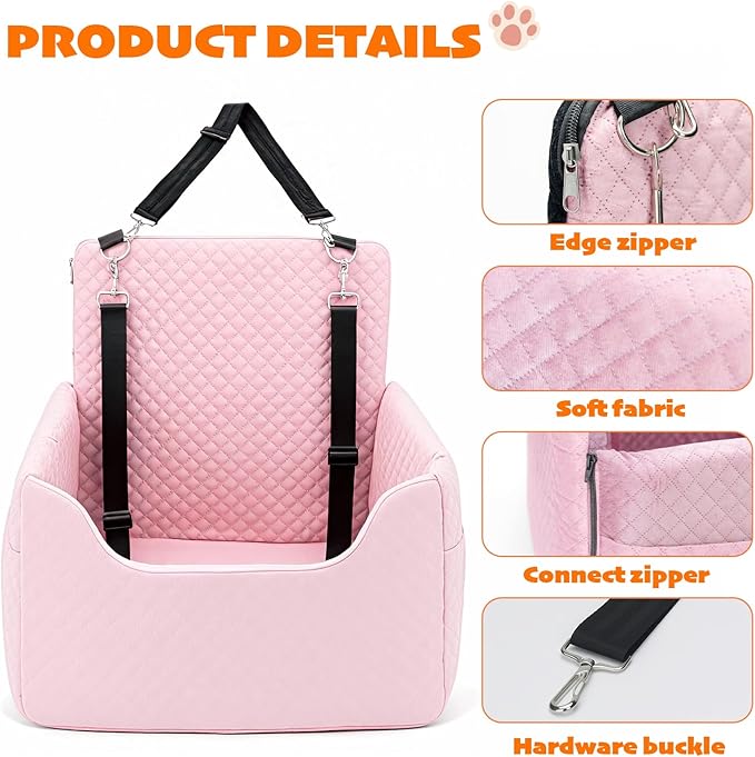 Dog Car Seat for Small Dogs Under 30lbs, Dog Booster Seat with Detachable Washable Cover and Cushion, Memory Foam Pet Car Seat with Safety Belt and Storage Pockets