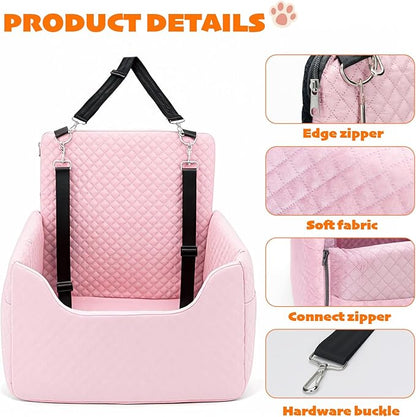 Dog Car Seat for Small Dogs Under 30lbs, Dog Booster Seat with Detachable Washable Cover and Cushion, Memory Foam Pet Car Seat with Safety Belt and Storage Pockets